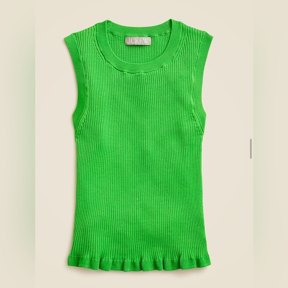 NWT. J Crew Bright Green Ruffle Trim Shell